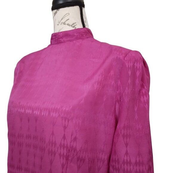 Pierre Cardin | Vtg 80’s Fuchsia High Neck Pleated Top Blouse | Size L - Picture 4 of 12